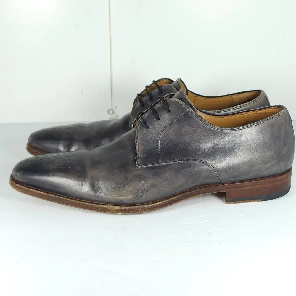 Magnanni Men's Gerard US9M Gray Leather Medallion Toe Oxfords Derby Shoes